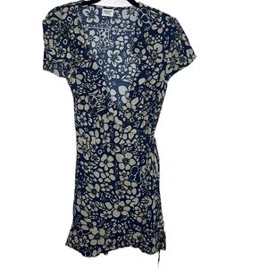 NWT Aritzia Sunday Best Navy Floral New Ruffle Wrap Mini Dress Women's Sz M